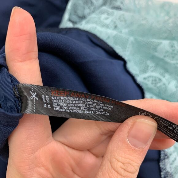 Anthropologie Slip Dress Womens 6 Navy Lace Trimmed Satin Back Zip Shelf Bra - Picture 10 of 16